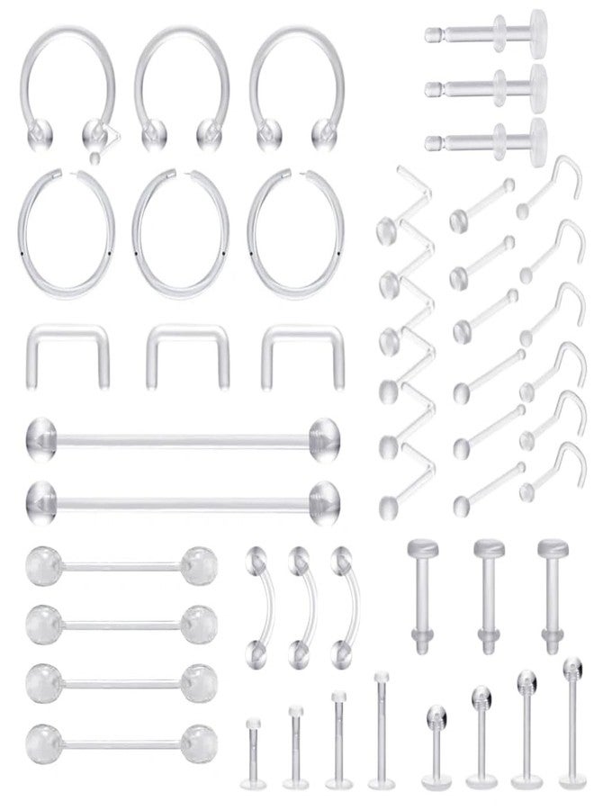 intera Clear Piercing Retainers - Flexible Nose, Septum Nipple Rings Plastic Body Jewelry Kit for Sports Bioflex Lip Eyebrow Belly Tongue Industrial Barbell - Image 1